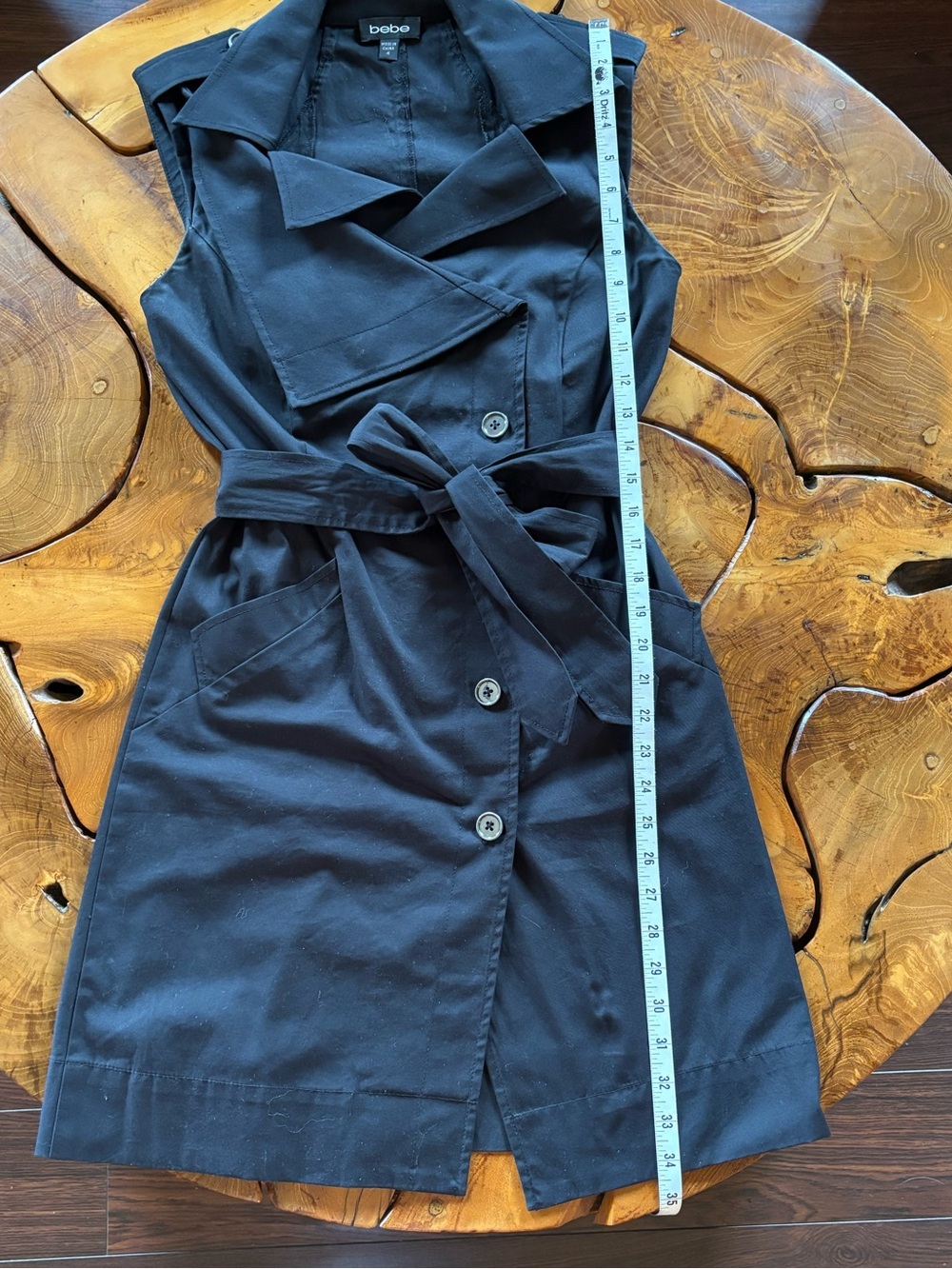 Vintage Bebe Trench Coat Style Dress Sleeveless Black Size 4 - Picture 14 of 15